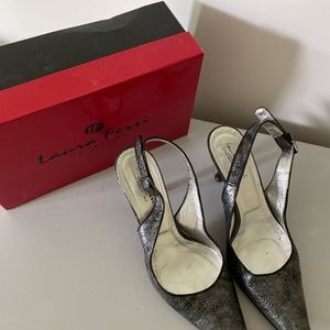 Laura Ferri Pewter Gray sling back heels- size 39, or 8.5. Made in Italy